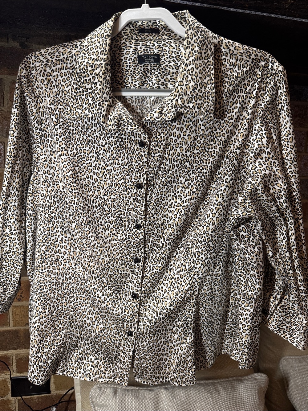 Talbots women Leopard Print Button-Down Shirt in Beige and Black